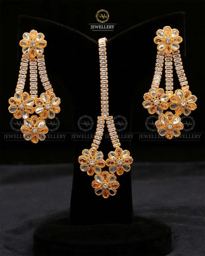Zirconia Eariings Tika set-2571-Golden Nayab Jewellery