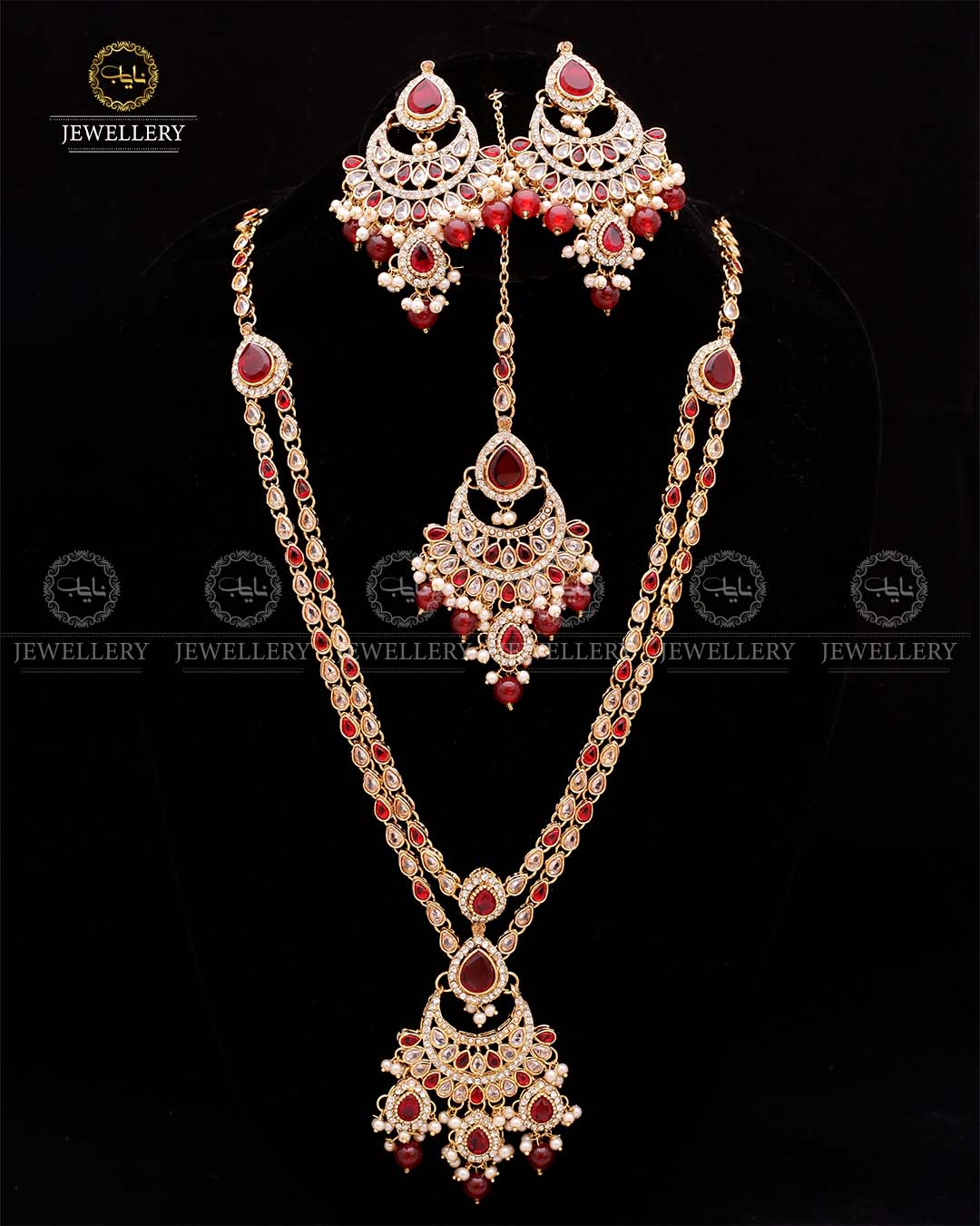 Zirconia 2 layers Bridal Mala with Baali Tika-2629-Golden Nayab Jewellery