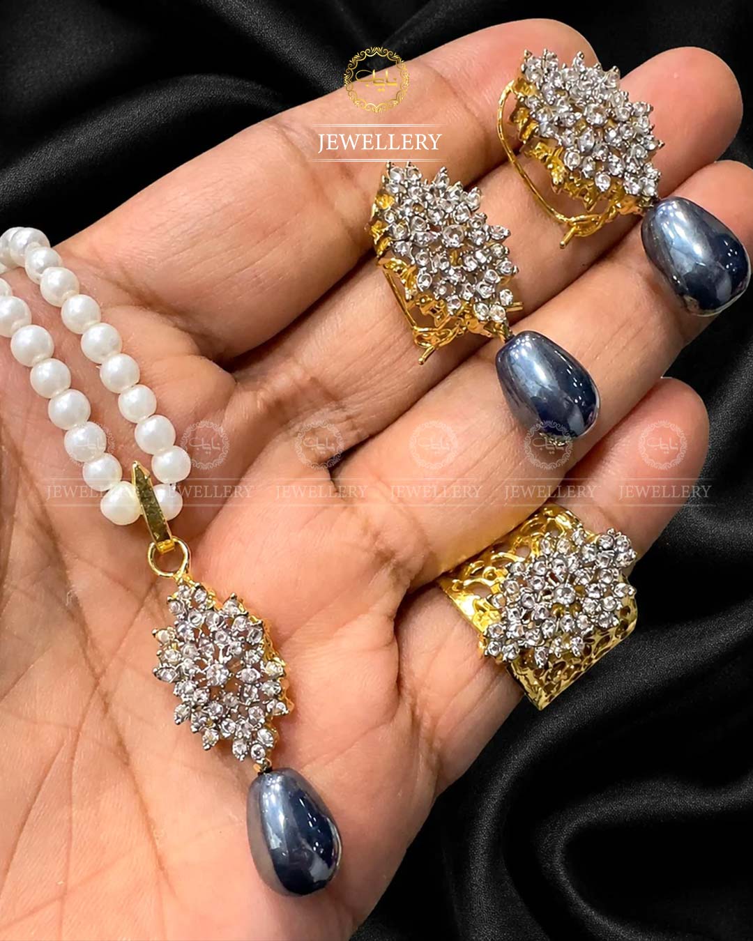 Trending Jarao Combo set with pearl mala -1956