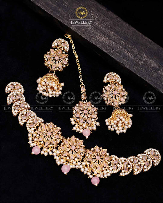 Star Necklace set-2560-Golden Nayab Jewellery