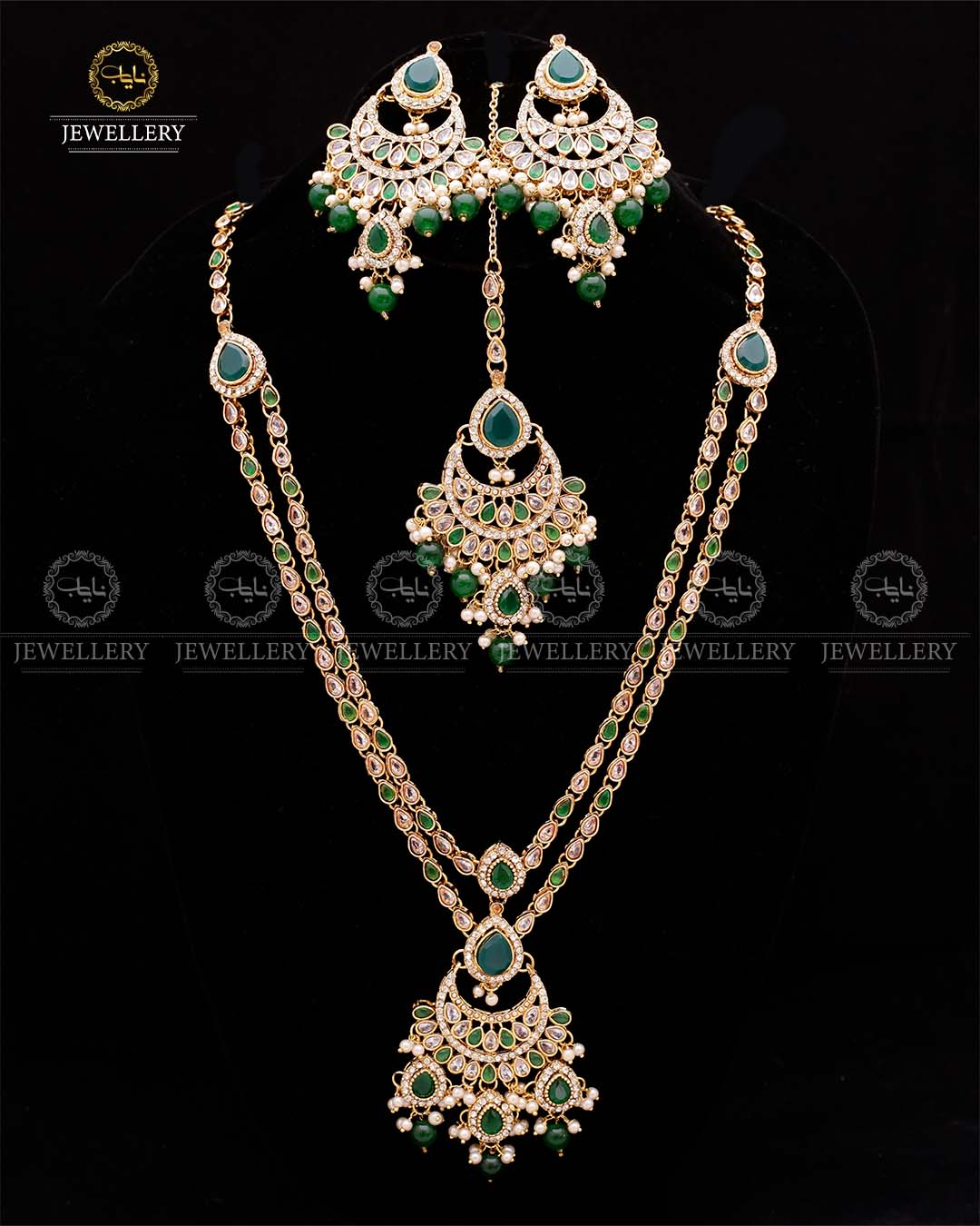 Zirconia 2 layers Bridal Mala with Baali Tika-2629-Golden Nayab Jewellery