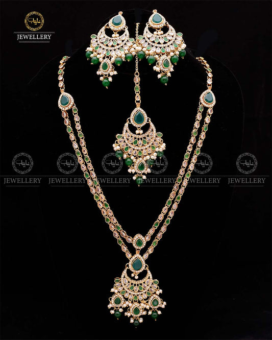 Zirconia 2 layers Bridal Mala with Baali Tika-2629-Golden Nayab Jewellery