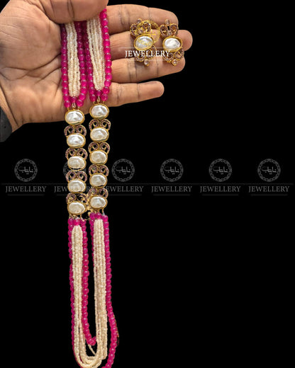 Turkish Mother Pearl Long Mala with Earrings ML-204