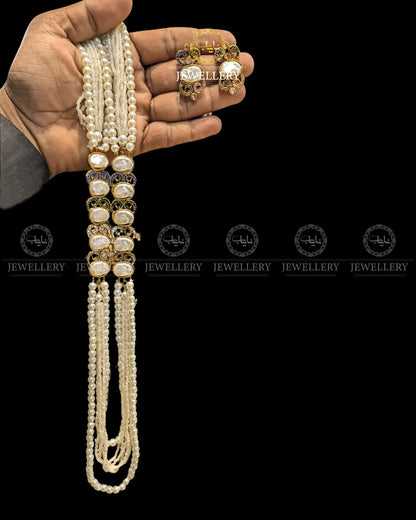 Turkish Mother Pearl Long Mala with Earrings ML-204