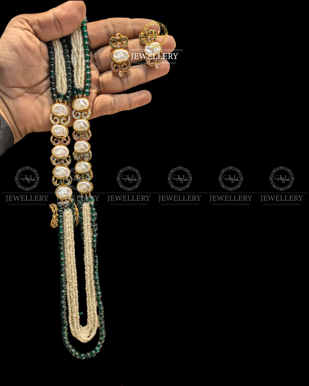 Turkish Mother Pearl Long Mala with Earrings ML-204