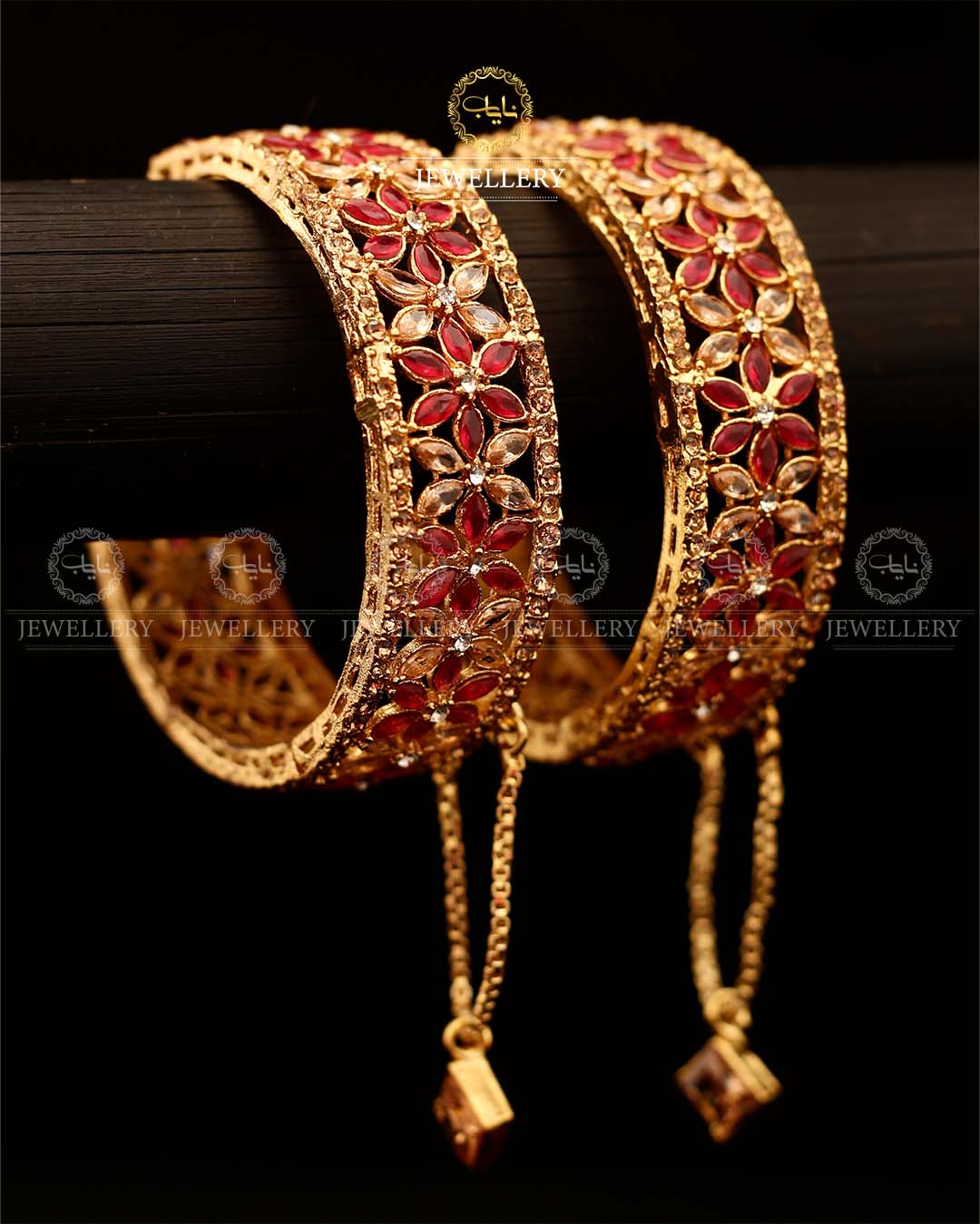 Flower zarcon Openable Bangles (pair)-2921-Golden