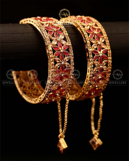 Flower zarcon Openable Bangles (pair)-2921-Golden