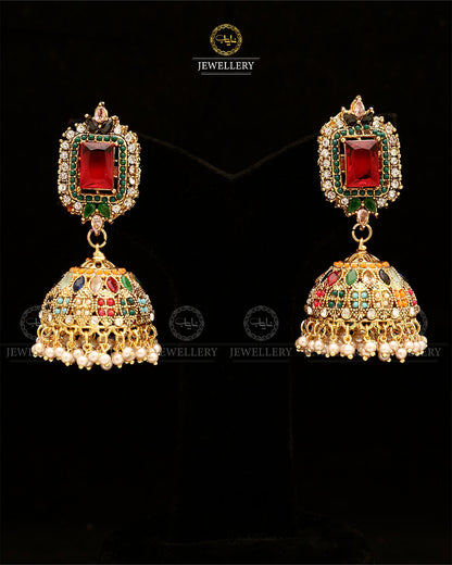Zarcon Saqure Stone Jhumka-2861-Golden