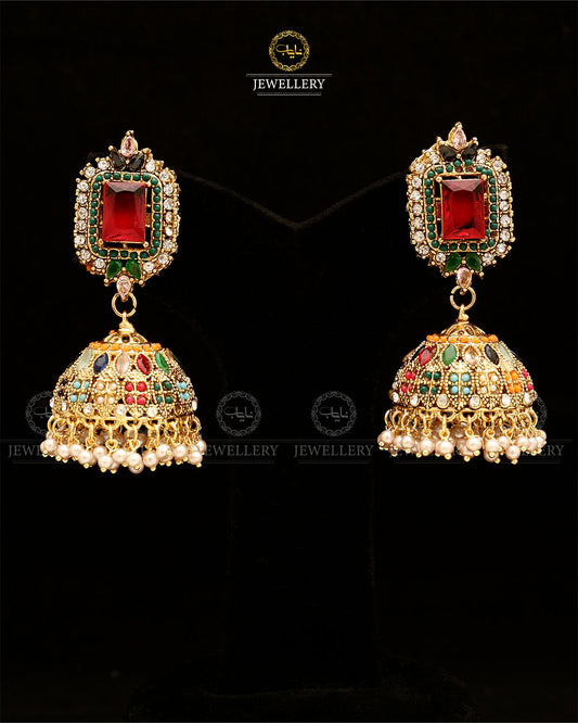 Zarcon Saqure Stone Jhumka-2861-Golden