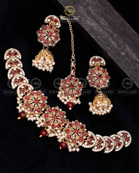 Star Necklace set-2560-Golden Nayab Jewellery