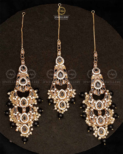 Double Baali Earrings Tika set-2564-Golden Nayab Jewellery