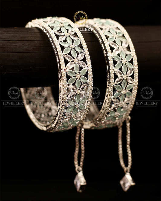 Flower zarcon Openable Bangles (pair)-2921-Silver