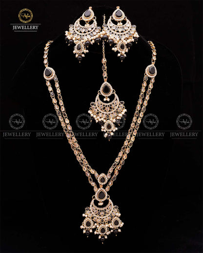 Zirconia 2 layers Bridal Mala with Baali Tika-2629-Golden Nayab Jewellery