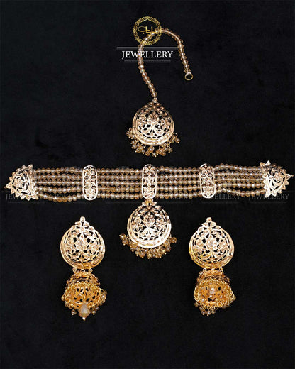 Gold plated Hyedrabadi Chokar with Jhumki Tika-2794