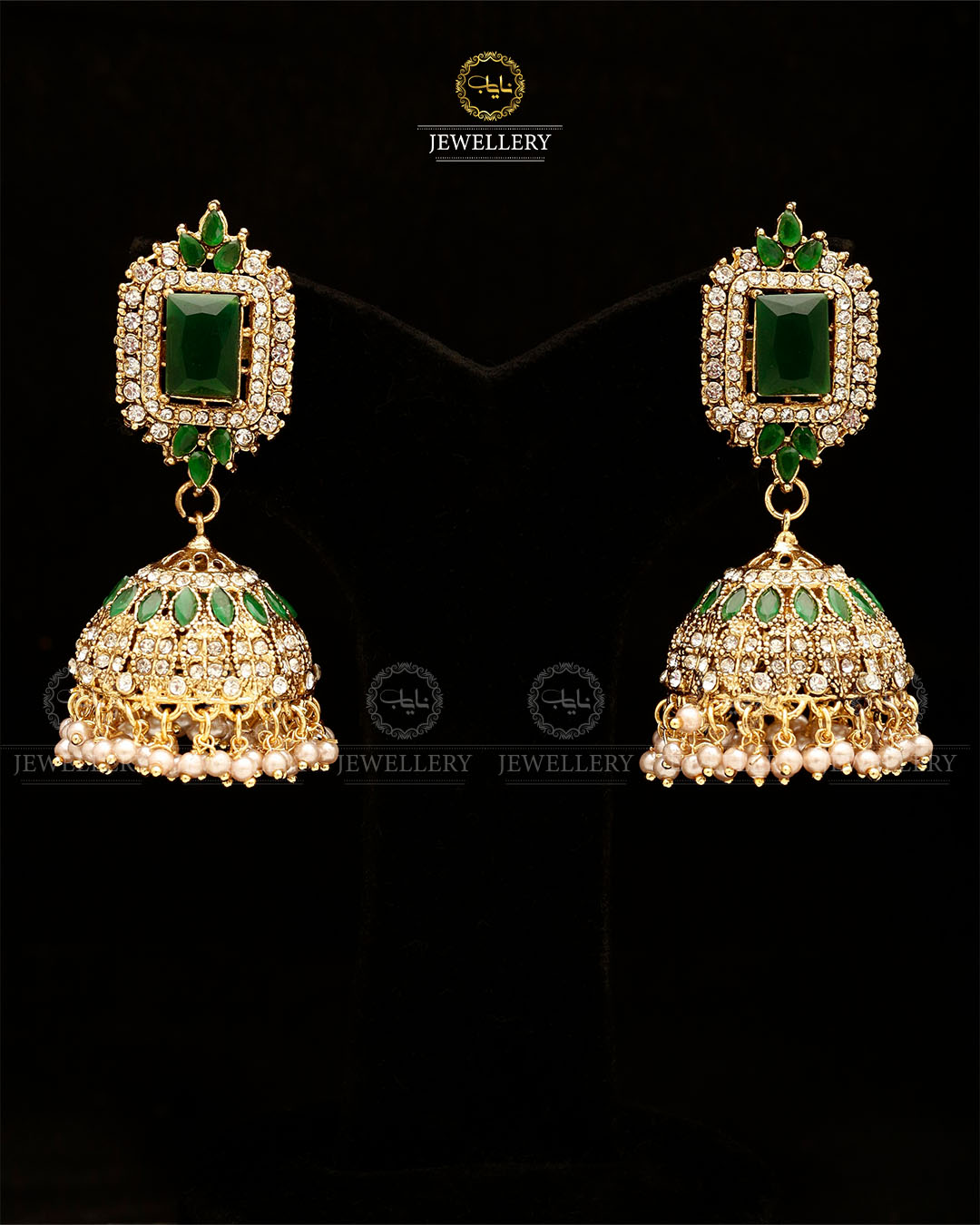 Zarcon Saqure Stone Jhumka-2861-Golden