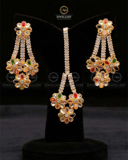 Zirconia Eariings Tika set-2571-Golden Nayab Jewellery