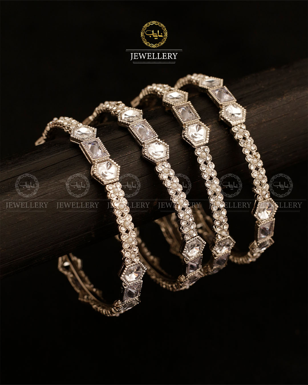 Nida 4 Pcs uncut Bangles set Silver BL-506