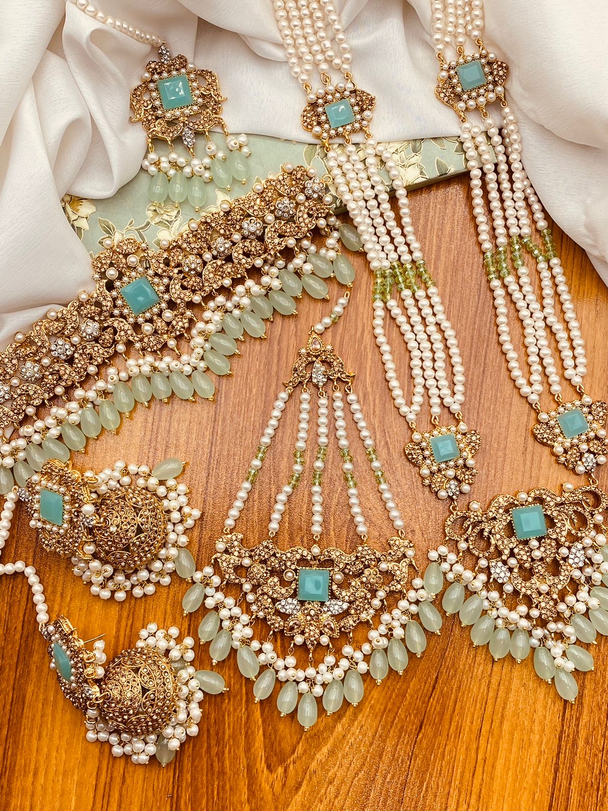 Egyptian 6 pcs Bridal Double Necklace with Jhumkaz NJ-1918 Nayab Jewellery