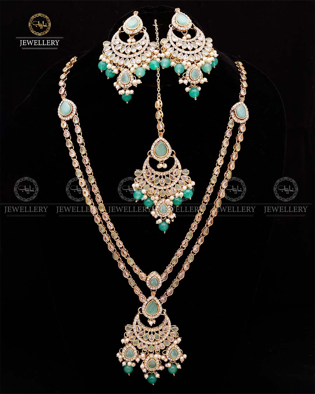 Zirconia 2 layers Bridal Mala with Baali Tika-2629-Golden Nayab Jewellery