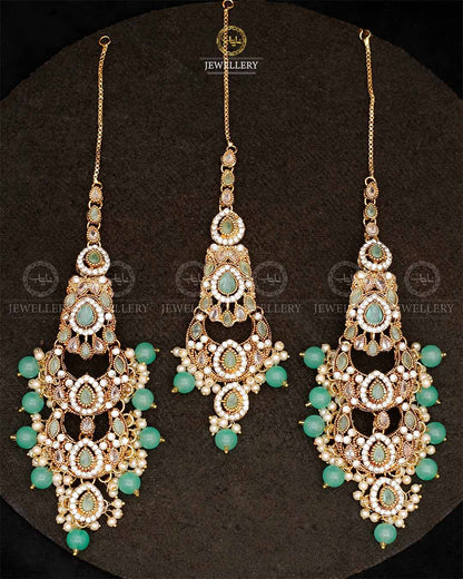 Double Baali Earrings Tika set-2564-Golden Nayab Jewellery