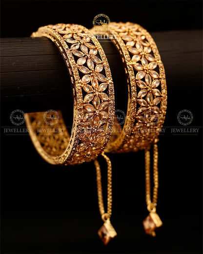 Flower zarcon Openable Bangles (pair)-2921-Golden