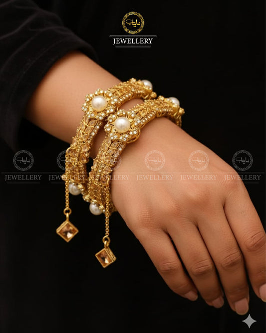 Sundas Flower square bangles (pair)-2682 Nayab Jewellery