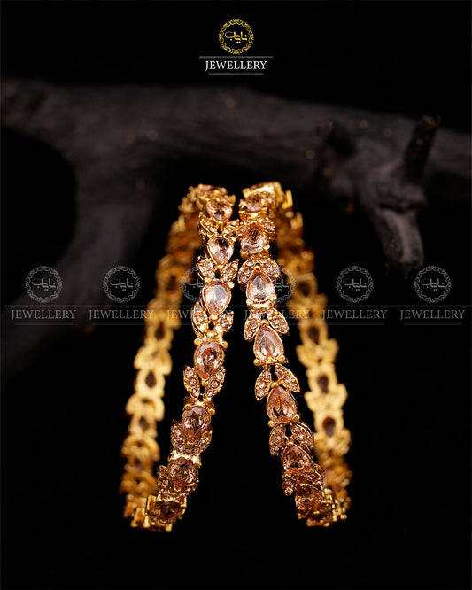Zirconia Almond Bangles (pair)-2597-Golden Champagne Nayab Jewellery