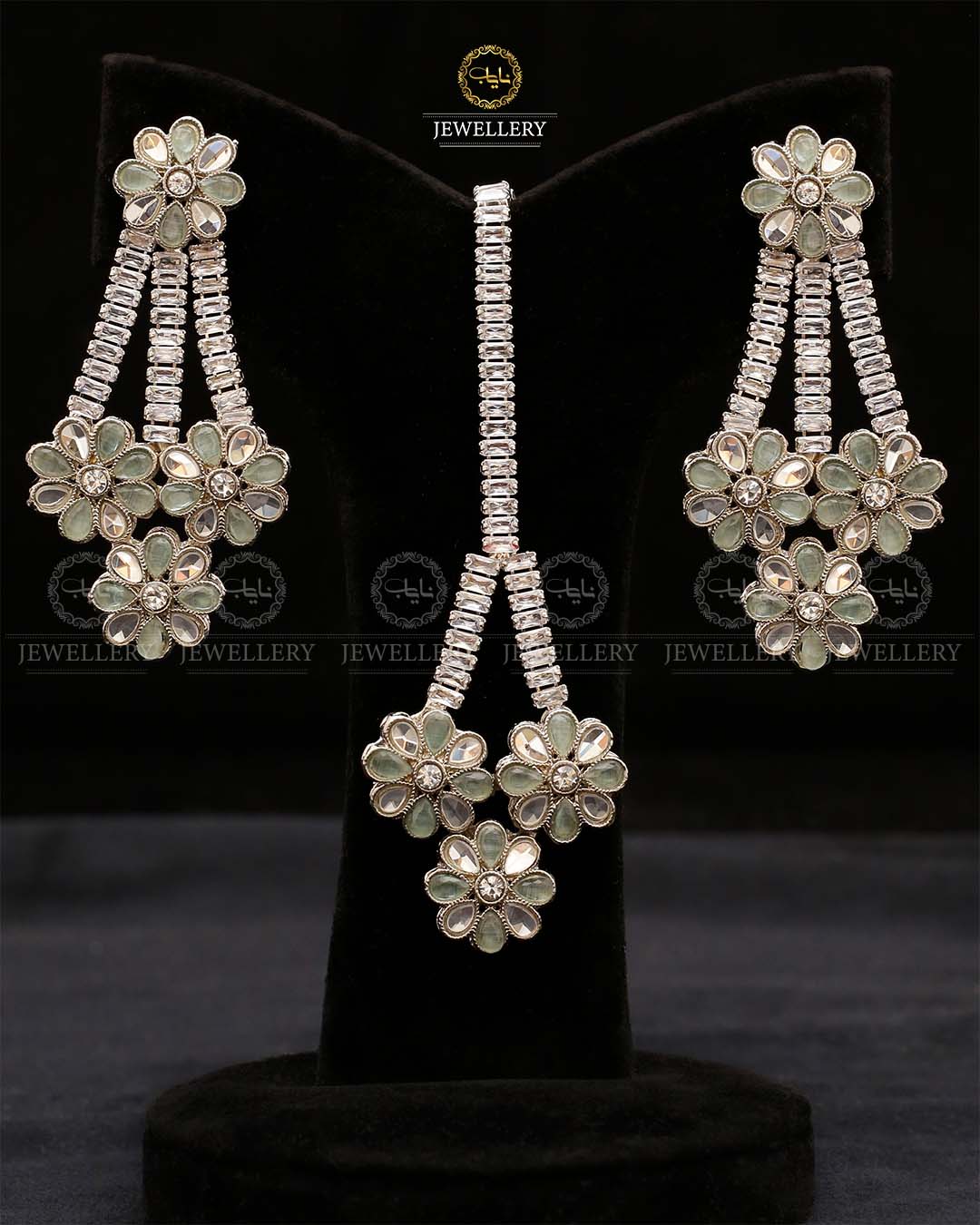 Zirconia Eariings Tika set-2571-Silver Nayab Jewellery