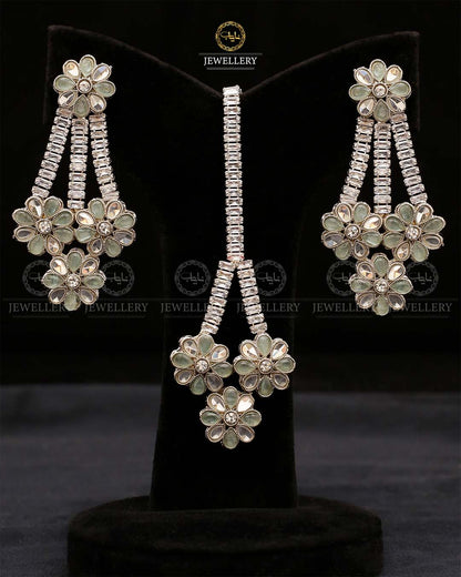 Zirconia Eariings Tika set-2571-Silver Nayab Jewellery