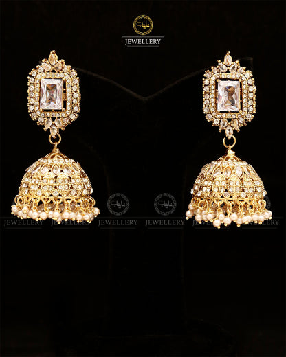 Zarcon Saqure Stone Jhumka-2861-Golden