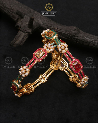 Elegant Bangles ( pair)-2462-Golden Multi Nayab Jewellery