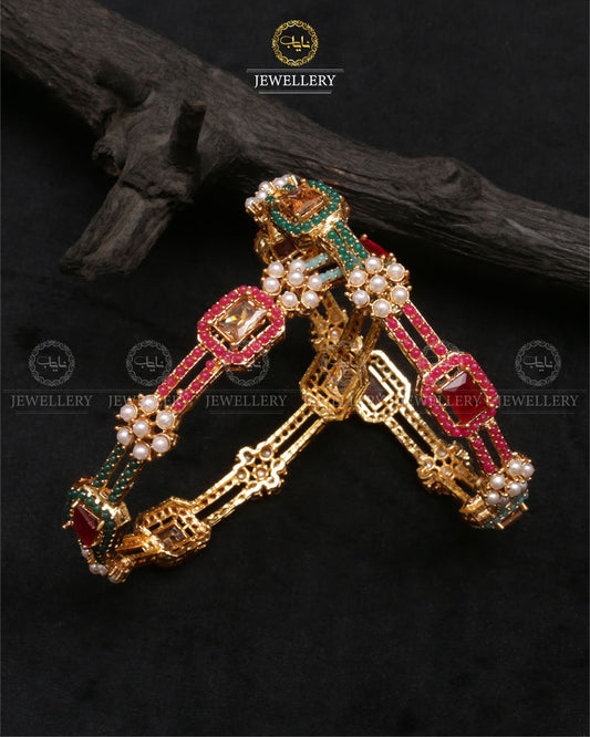 Elegant Bangles ( pair)-2462-Golden Multi Nayab Jewellery