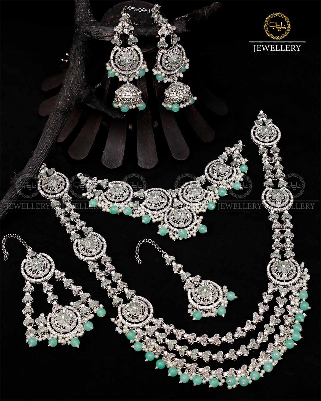 Mughlai Queen 6 pcs Bridal set-2088-Silver