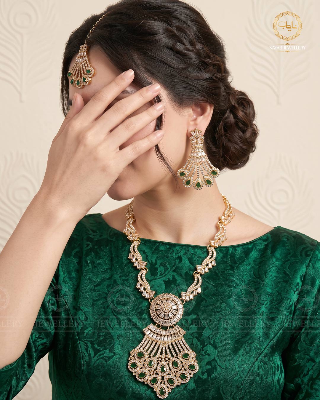 Tulip Zirconia Mala set with Tika -2200-Golden