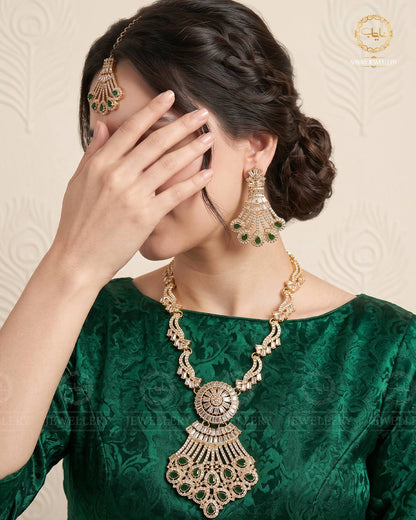 Tulip Zirconia Mala set with Tika -2200-Golden