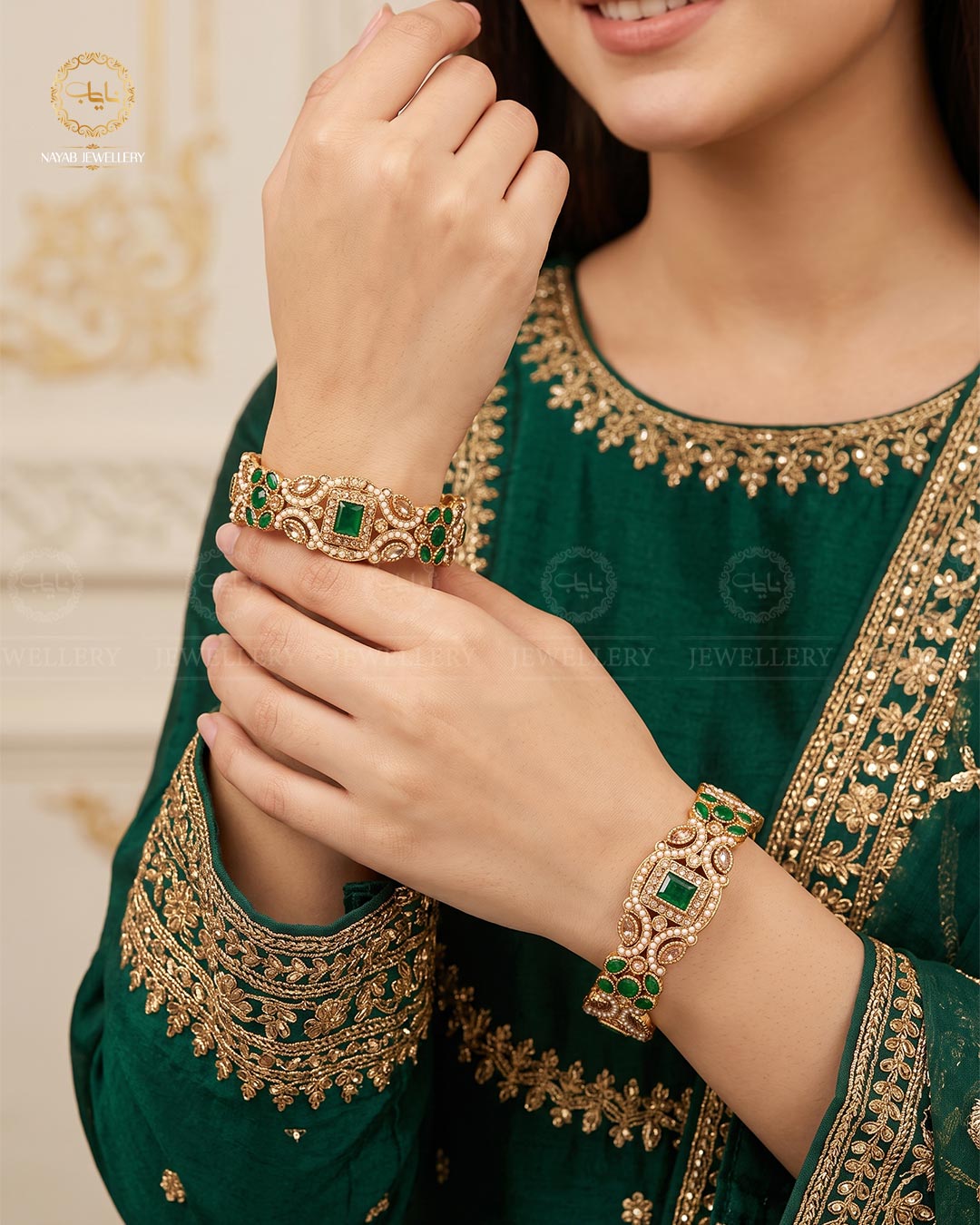 Zohra Zarcon Bangles (Pair)-2640-Green