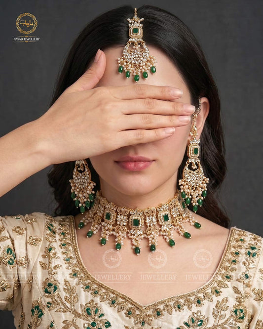 Kundan Collar (flexible) set with sahara Earrings TikaNJ-1904-G