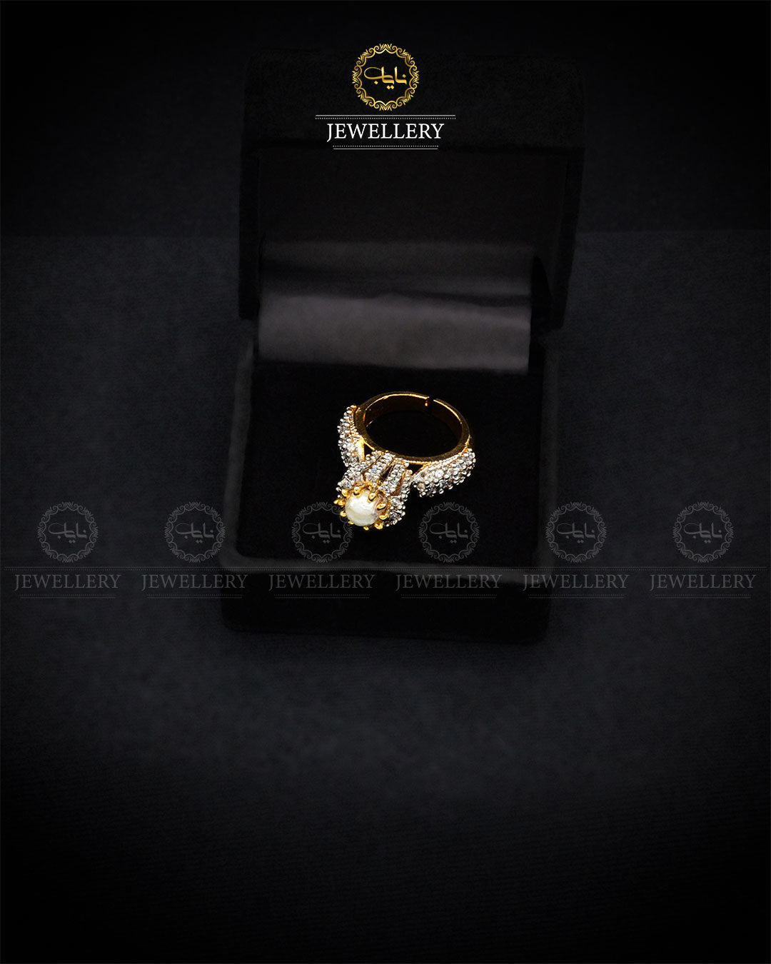 Gold Polish Jarao Stones Ring (size Adjustable) NJ-1835