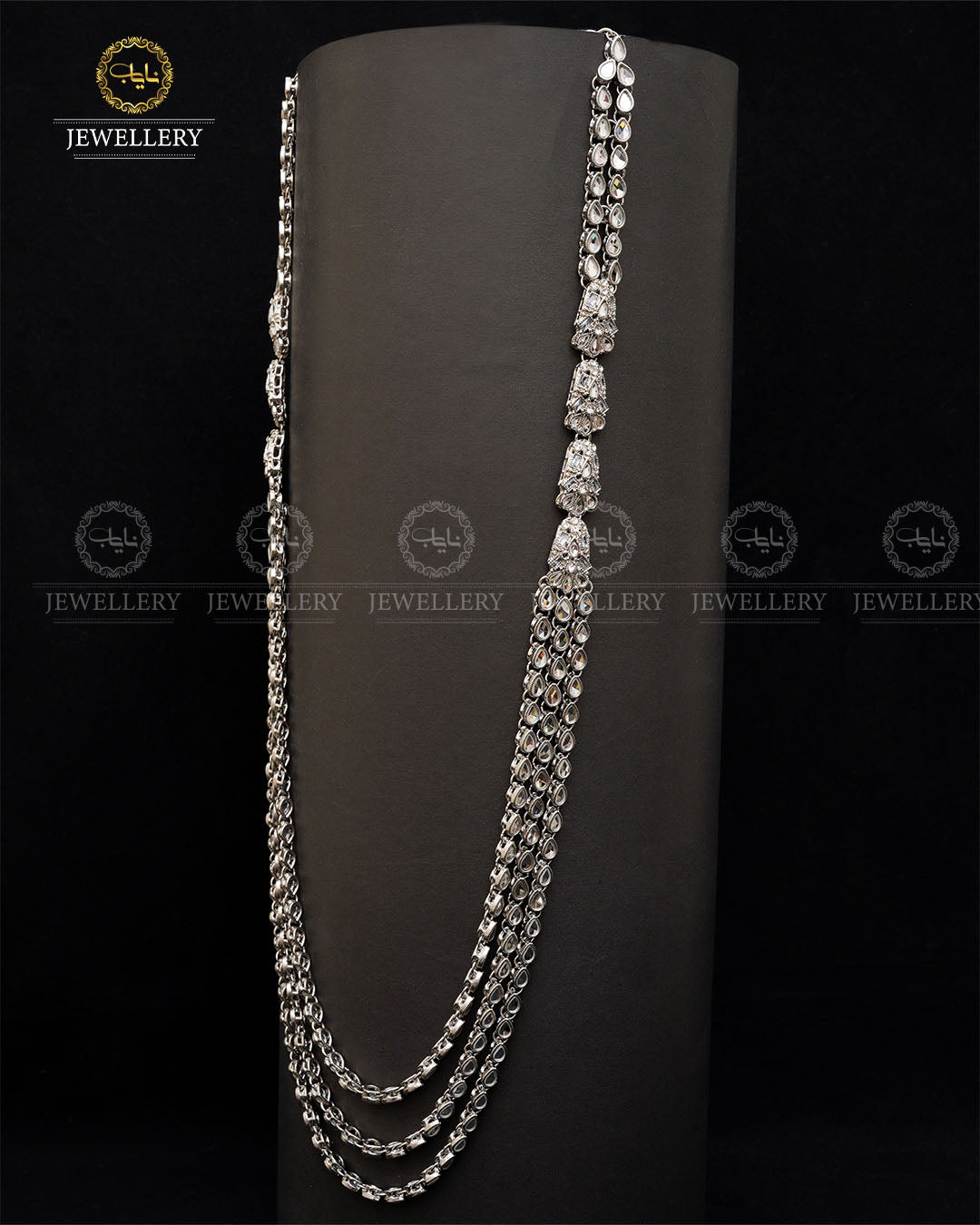 Kundan 3 layers Long Mala without earrings -2035-Silver