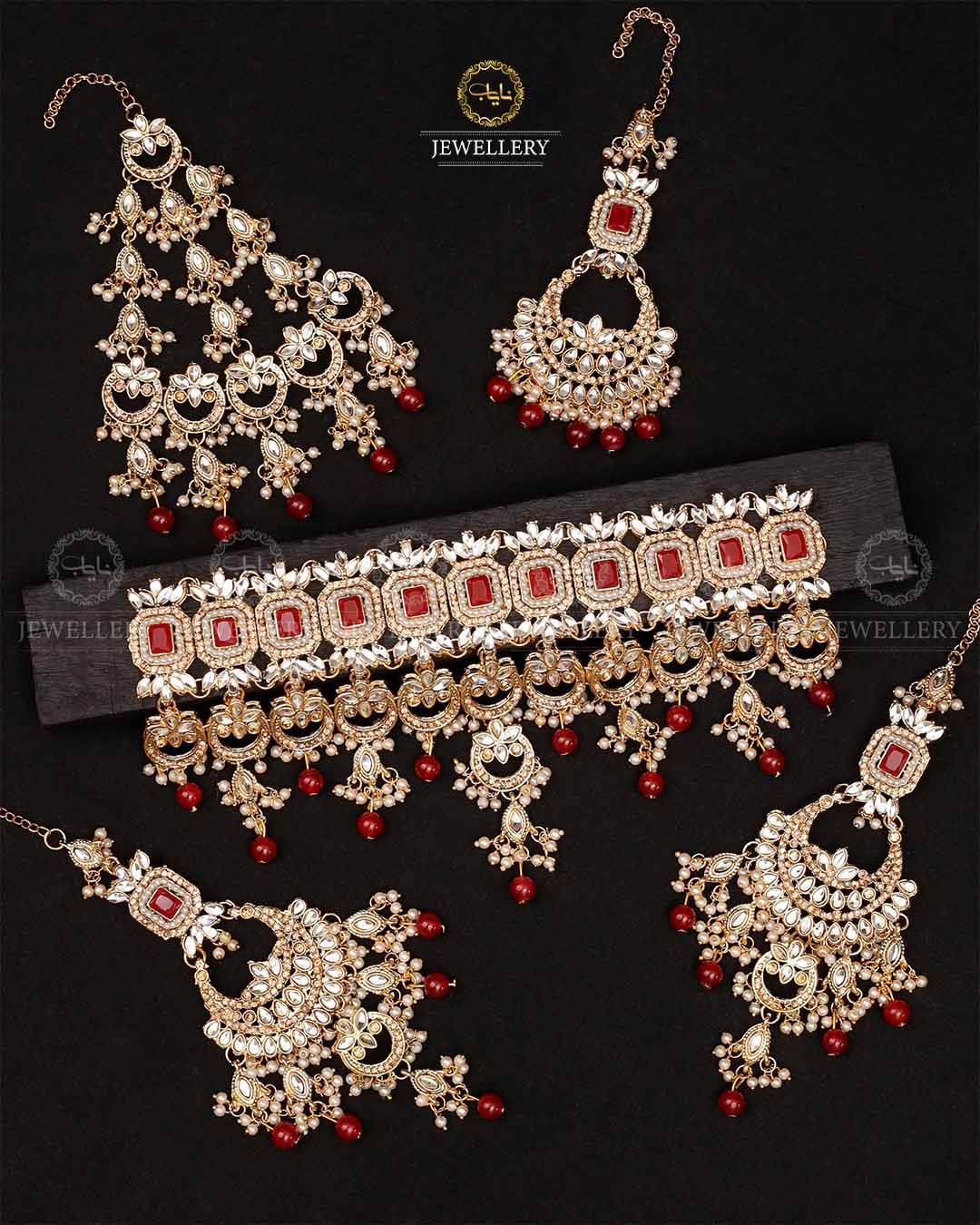 Azzaro Kundan 5 pcs Bridal set-2114-Golden