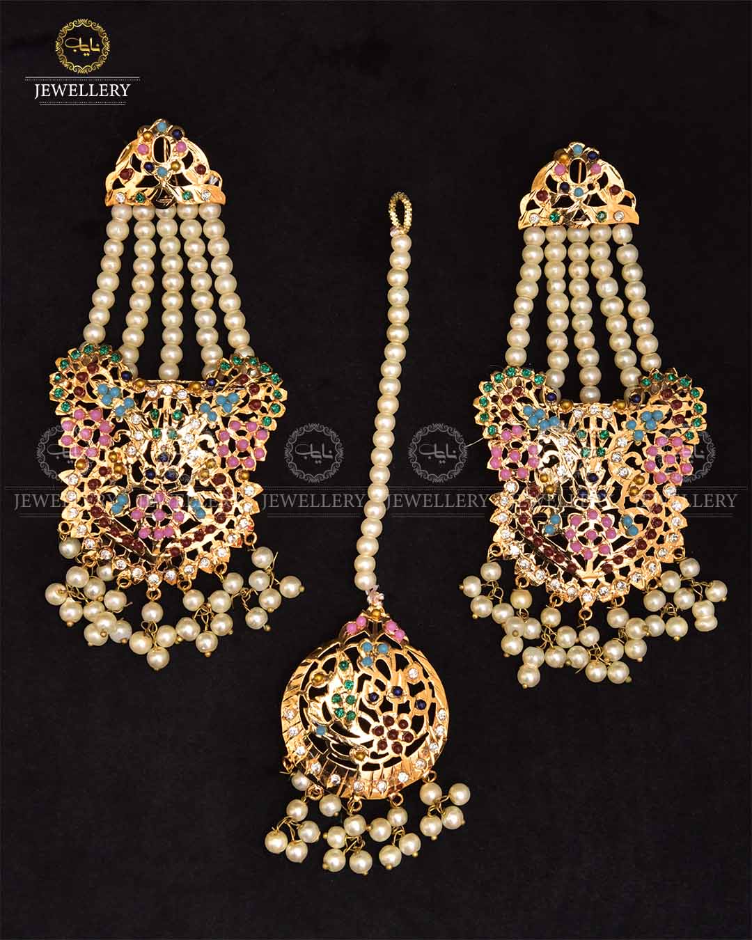 Hyedrabadi Earrings Tika set-2277-Golden