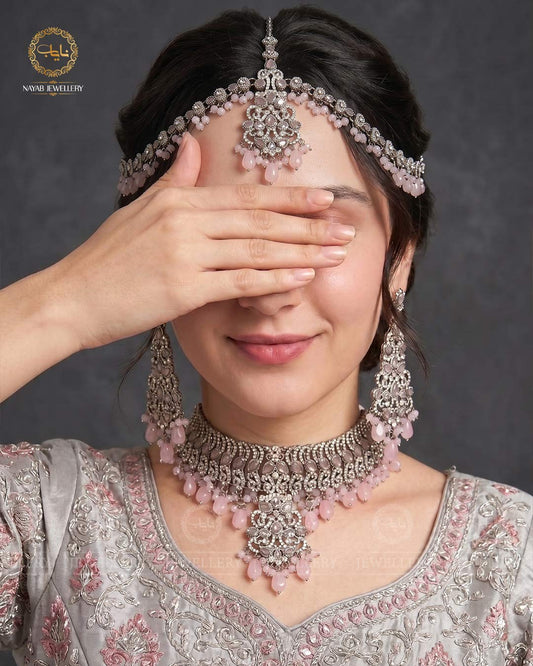 Rajhistani Choker Necklace set with Matha patti-2618-Silver