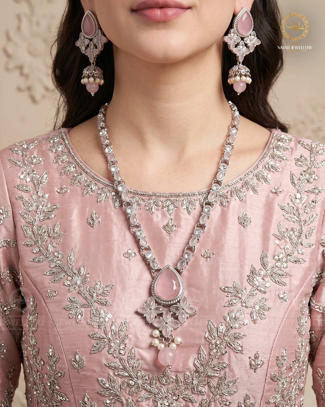 Egyptian Necklace set with Jhumki NJ-1863-Silver