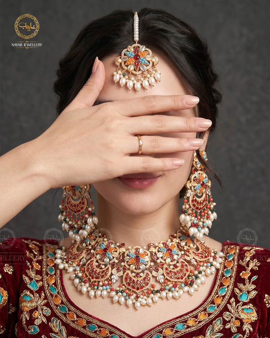 Real Stones Bridal Necklace set With Tika-2079