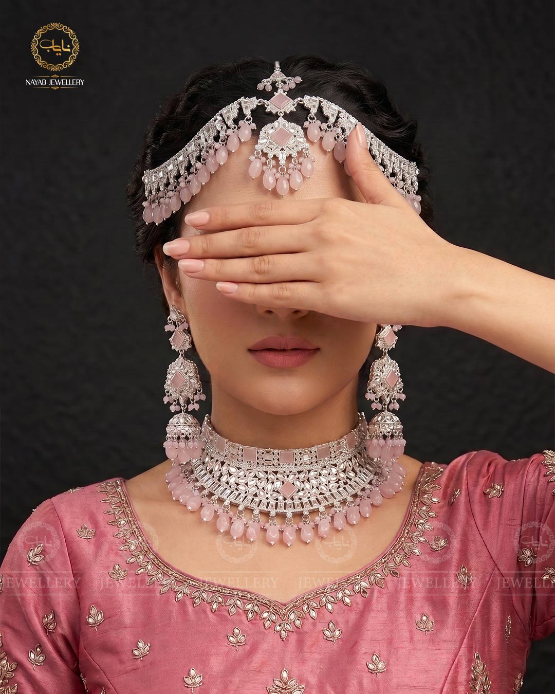 Kundan Collar Bridal set with Matha patti-2763-Silver