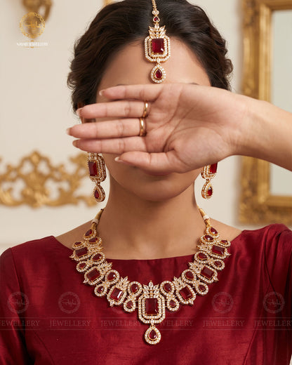 Zirconia Doublet stones Necklace set-2572-Golden