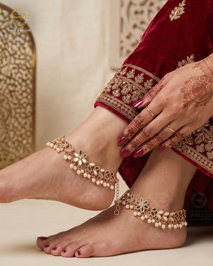 Kundan Anklet pazeb (pair)-2038-Golden