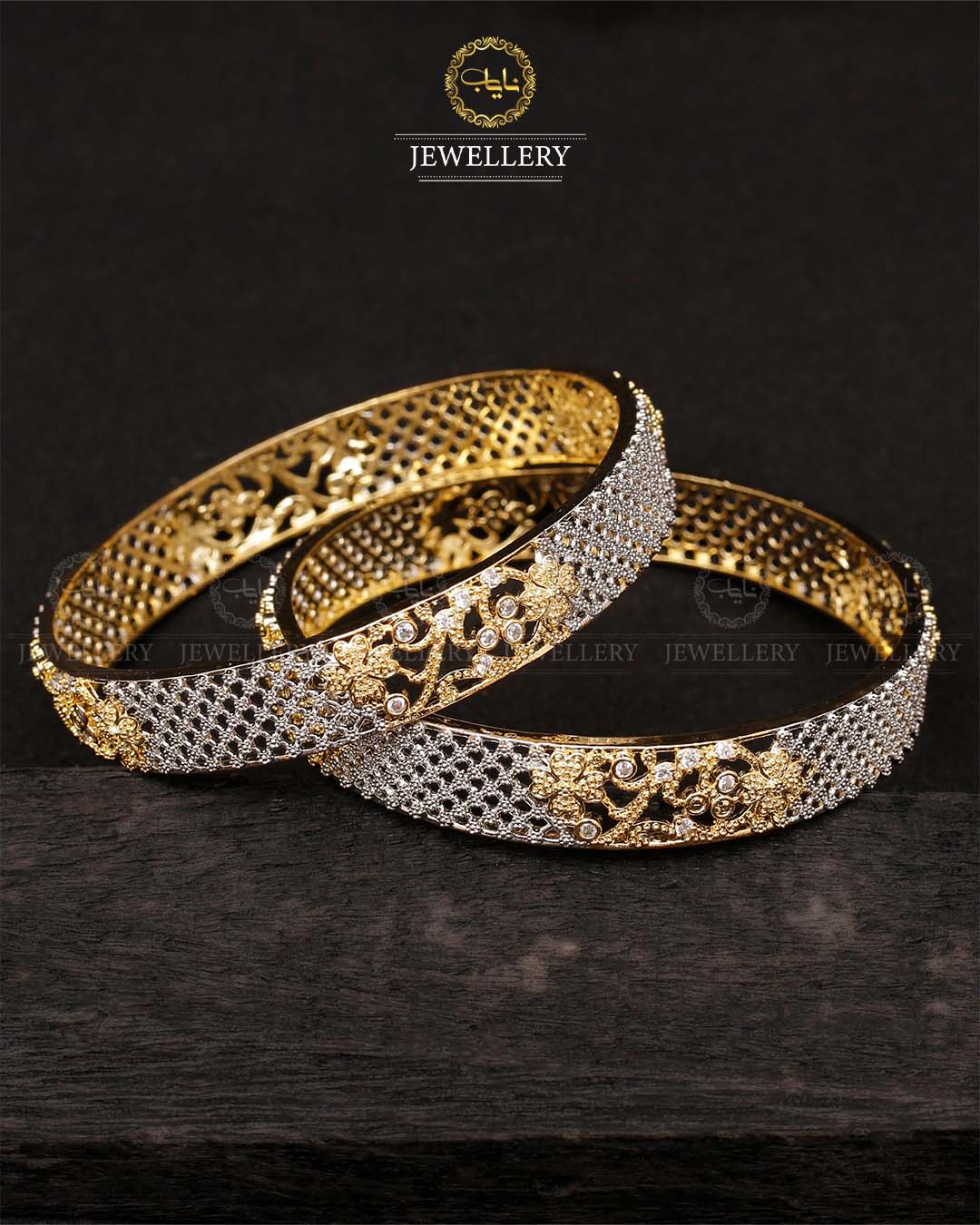 American Dimond Bangles (pair) -2049-Golden