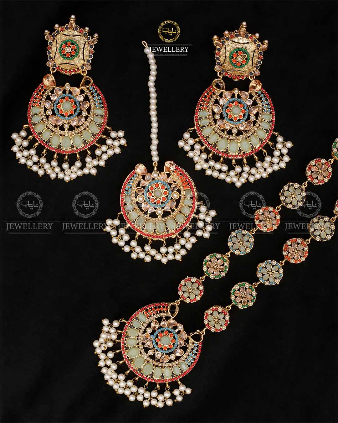 Premium Quality Noratan Mala With Long Tika set NJ-1807 Nayab Jewellery