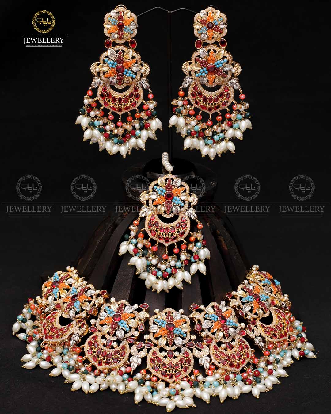 Real Stones Bridal Necklace set With Tika-2079